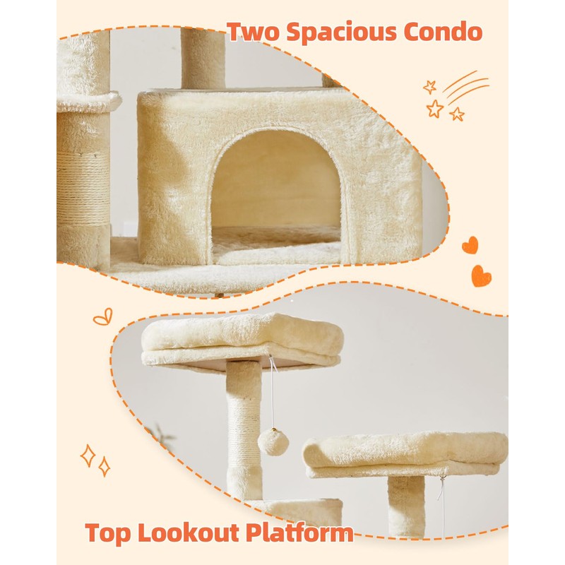 Taoqimiao Cat Tree, 66.2-Inch Cat Tower for Indoor Cats, Plush