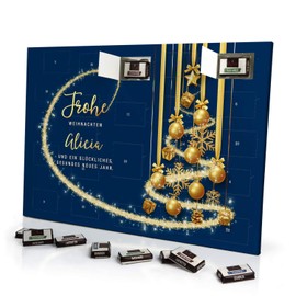 printplanet Adventskalender mit Namen Alicia - gefüllt mit Schokoladen-Füllung - personalisiert mit Namens-Motiv Frohe Weihnachten - Blau - Schoko-Kalender, Weihnachtskalender