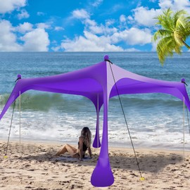 Buheco Beach Tent Pop Up Shade 10x10ft Beach Canopy Sun Shelter UPF50+ with 4 Foldable Poles-Portable Carrying Bag-Sand Shovel-Ground Pegs-Windproof Ropes for Outdoor Family Camping-Fishing-Picnic