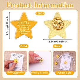 30 Sets Employee Recognition Star Lapel Pins, Gold Star Design with Inspirational Message, Employee Recognition Lapel Pin with Thank You Cards Organza Bags Thank You Gifts for Staff Volunteers