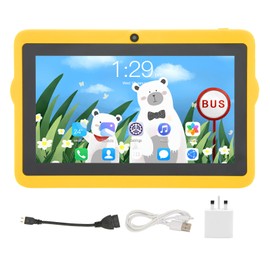 7 Inch Kids Tablet 5GWIFI Dual Band 2GB 32GB Octa Core Processor Front 200W Rear 500W IPS HD Tablet 100‑240V for Android 10 Yellow UK Plug
