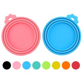 PWOD 2 Pack Pet Food Cans Lids, Silicone Food Can Covers for Dog and Cat, BPA Free/Food Safe/Universal, One Fit Most Standard Size Food Can Top Pink/Blue