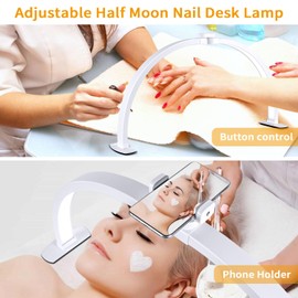 Ayshone Half Moon Light for Nail Desk,29In Half Moon Lamp with Phone Holder,3000-6000K Half Moon Lamp Perfect LED Machine Light,Nail LIght,Lash Light for Table