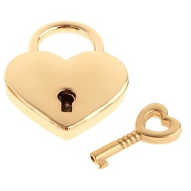 Wendin 1 Pieces Metal Heart Shaped Polished Padlock Wedding Bow Lock Jewelry Box Storage Box Lock Diary Book Skeleton Key Replacement Handbag Bag (Gold, 1 Piece)