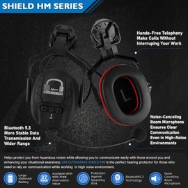 UM ULTRAMAXX Bluetooth Hard Hat Ear Muffs, NRR 27 dB Adjustable Cap-mounted Work Headphones, Helmet Attachable Ear Muff With Mic
