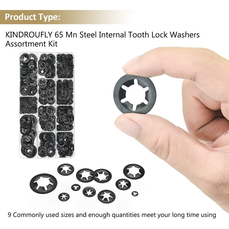 370 Pieces Internal Tooth Star Lock Washers, Kindroufly 9 Sizes