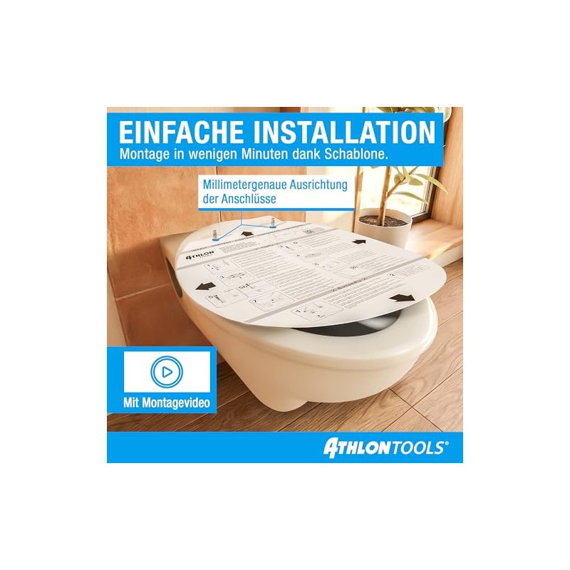 ATHLON TOOLS Toilet Lid with Soft-Close O-Shape - Duroplast Toilet