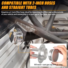 17-2530 Billet Aluminum Remote Fuel Tank Filler Neck Kit with Cap and Welded Steel Bracket, for 2" Fuel Hose and 2.00" Remote Fuel Cell Filler - Straight Neck，Silver
