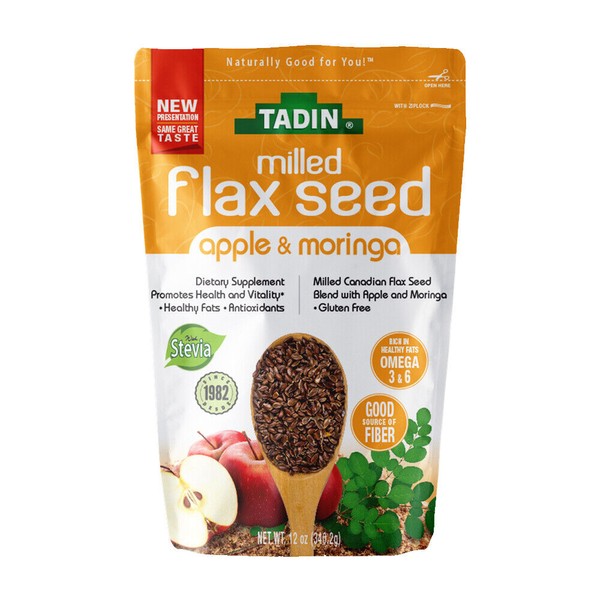 Tadin Milled Organic Flax Seed. Dietary Supplement. Apple & Moringa Blend. 12 oz