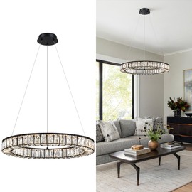 Crystal Chandeliers Modern Black LED Chandelier Adjustable LED Ceiling Light Fixtures Black LED Hanging Pendant Lights for Living Room Dining Room