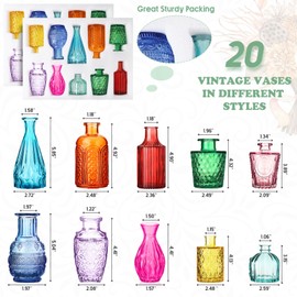 Inbagi 20 Pcs Glass Bud Vase Set Small Vases for Flowers Vintage Flower Vase in Bulk Cute Glass Vases for Centerpieces Rustic Decorative Glass Vase for Wedding Table Home (Many Colors)