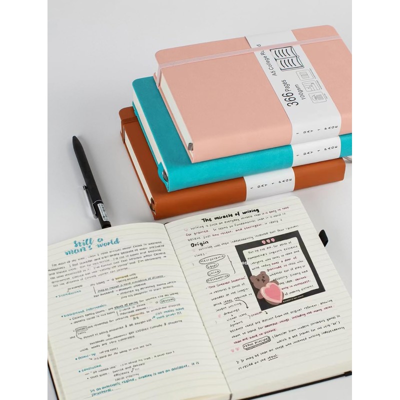 Thick College Ruled Notebook with 366 Numbered Pages, A5 Journals