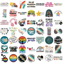 Disability Pride Stickers 50pcs Water Bottle Stickers for Kids Teens, Waterproof Vinyl Stickers, Aesthetic Laptop Stickers, Stickers for Water Bottles,Cute Stickers Packs