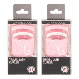 JAPONESQUE Rizador de Pestañas de Viaje, Paquete de 2 - Rizadores de Pestañas de Plástico para Maquillaje de Viaje - Viene con Una Almohadilla de Pestañas de Repuesto Adicional - 2 Paquetes Rosa