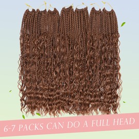 Miuric Boho Box Braids Crochet Hair or Black Women 18 Inch 7 Packs Goddess Box Braids Crochet Hair with Curly Ends Honey Blonde Pre Looped Bohomian Synthetic Crochet Braiding Hair Extensions,30