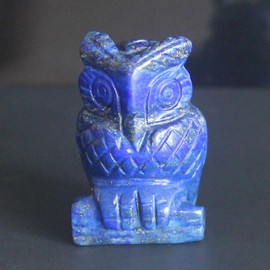 HLbshi Hand Carved Gemstone Crystal owl Figurine Animal Carving Statue Home Decor 1.6'' (Natural Lapis)