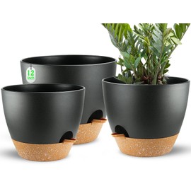 SE SUN-E Large Self Watering Planters Plant Pots Outdoor 9/10/12 Inch for All House Plants Black Plastic Flower Pots with Drainage Hole Flower Pots for Indoor Plants Gift Idea for Home Decor