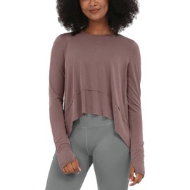 ODODOS Long Sleeve Tee for Women with Thumb Hole Athletic Gym Workout Crop Tops Yoga Shirts, Dusty Rose, Small