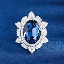Vintage Women Blue Rhinestone Brooch Sparkling Crystal Clothes Accessory Dress Collar Lapel Pin Birthday Thanksgiving Festival Jewelry Gift (Blue Star Rhinestone)