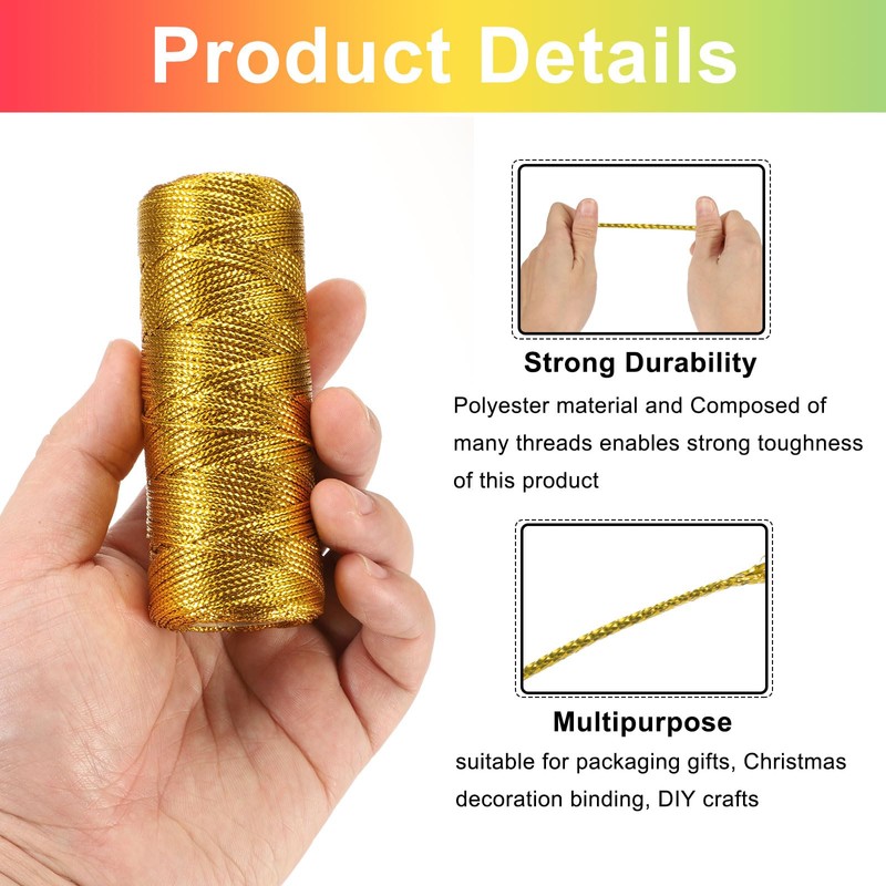 sourcing map 110Yard/328Feet 1.5mm Gold Twine String, Glitter Twine Ropes