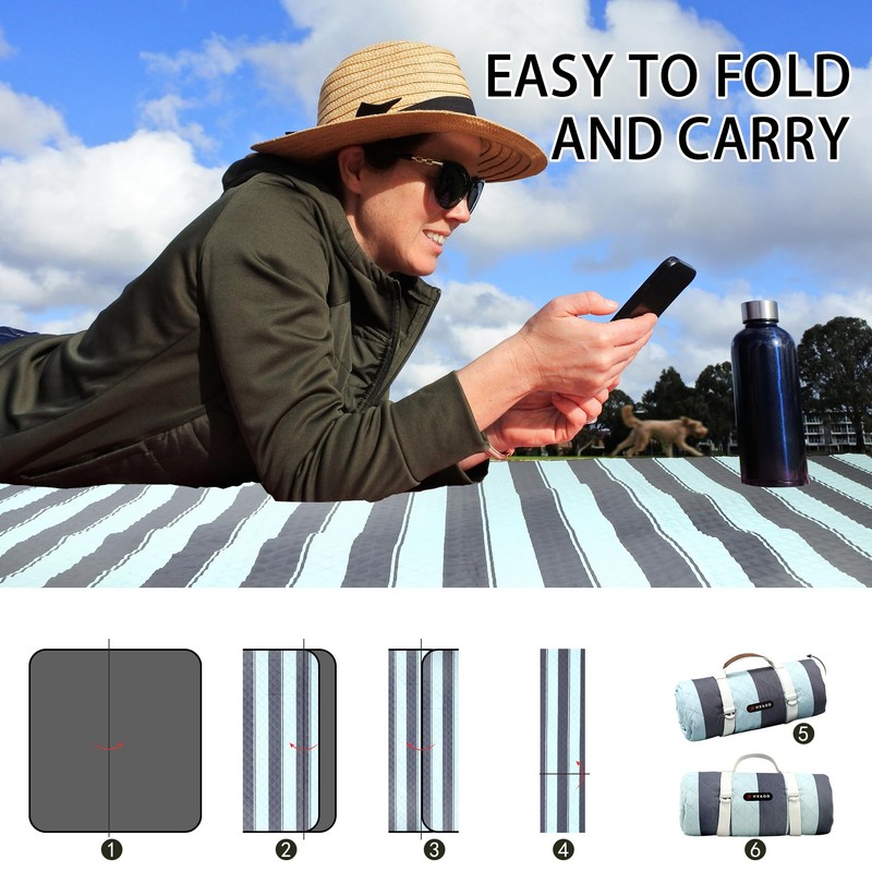 HX&OD Extra Large Picnic Outdoor Blanket, 80”x60” Waterproof Picnic Mat
