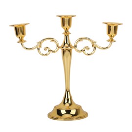 Metal Candle Holder 3 Arms High Gloss Retro Exquisite Candlestick Holder for Dining Tables Wedding Decoration Gold