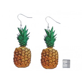 Miniblings Pineapple Earrings Fruit Summer Holiday Laser Cut Wood Handmade Fashion Jewellery I Earrings Silver Plated, Wood