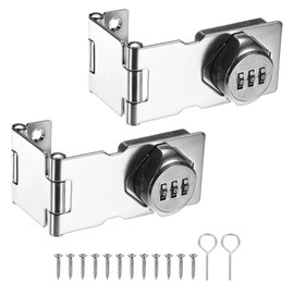 M METERXITY 2-Pack Keyless Combination Lock, 3.78" Zinc Alloy Mechanical Password Twist Knob Hasp Locks Latch for Cabinet/Closet/Garage/Drawers/Garden,90/180 Degree Barn Door Lock [Silver]