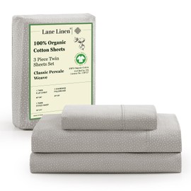 LANE LINEN Twin Size Bed Sheets, 100% Organic Cotton Twin Sheet Set, 3Pc Sheets for Twin Bed, Cooling Twin Bed Sheets Boys, Hotel Style Sheets & Pillowcases Set, Deep Pocket Sheets - Snowdrop