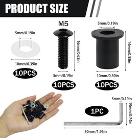 10 Pcs Motorcycle Windshield Screw Fairing Screen Bolts M5 Aluminum Windscreen Screws Wellnut Kit with Wrench for Yamaha/Honda/Kawasaki/Suzuki Universal Motorcycle Wind Deflector Fastener 5 mm, Black