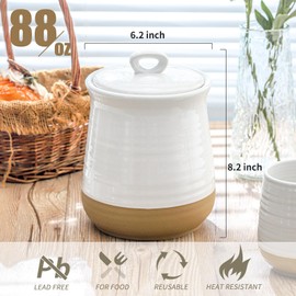 Tikooere Ceramic Food Jar, 88 oz Cookie Jar with Airtight Lid, Farmhouse Coffee Canister for Home Decor, Kitchen Canister for Coffee Beans, Sugar, Flour, Snack, Pasta, Dog Cat food, White