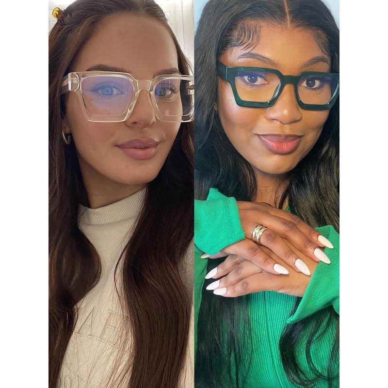 VISOONE Large Clear Basil Green Blue Light Blocking Eyeglasses Fashion