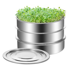 Abizarch 8.6" Sprouts Growing Kit, Stainless Steel Sprouting Kit, 3-Tier Stackable Mesh Germination Tray, Seed Sprout Grower with Lid Base, Microgreens Propagator for Beans Peas Broccoli Wheat Grass