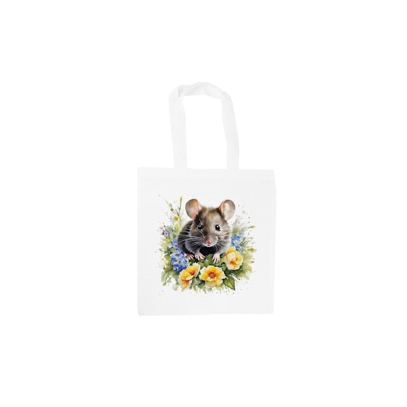 Floral Mouse Tote Bag - Pet Animals & Flowers Wildlife