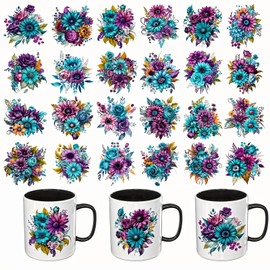 24pcs Purple Rose Flower UV DTF Cup Wraps Transfer Waterproof Sticker for Glass Cups Furniture Craft DIY Crafts，Rub on Transfer Stickers for DIY Water Bottle Laptop Decal Wood Car
