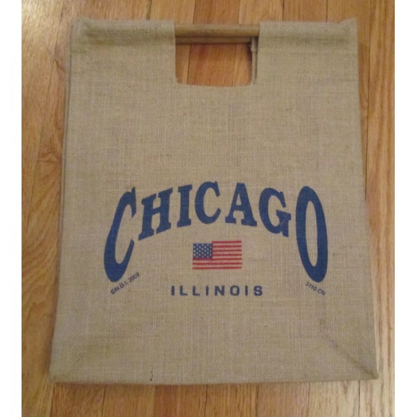 Unbranded Chicago Jute Tote Bag Bamboo Handle 17x14 50 Bags