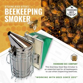 Foxhound Bee Co Stainless Steel 11-inch Smoker for Beekeeping with Heat Chamber, Burn Shield, Green Bellow and Heavy Duty Features for Producing Smoke when Working Bee Hives (Small)