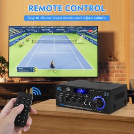 yusvwkj Bluetooth Amplifier, AK-45 2 Channel HiFi Amplifier Bluetooth 5.0 Mini Power Amplifier USB/SD Card/FM/2Mic Input Audio AMP with Remote Control for Radio Karaoke Home Theater System
