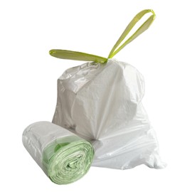 Trash Bags - Kitchen Drawstring Trash Bags, Garbage Bags 4 Gallon With Green Drawstring, White 100 Count