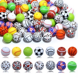 84pcs Sport Silicone Beads for Keychain Making 15mm Bulk Kit, Baseball Volleyball Football Focal Loose Beads for Pens Bracelet DIY Jewelry Making Accessories (84pcs Sport Beads Kit)
