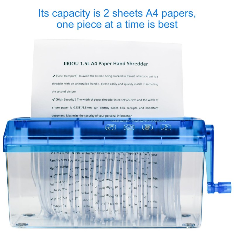 JIKIOU Standard A4 Paper Hand Shredder Portable Paper Shredder Manual