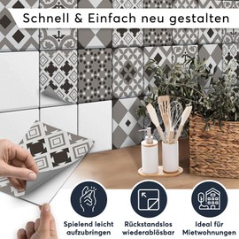 CREATISTO Tile Stickers, Tile Film, High-Quality Stickers for Tiles, Decorative Film for Tiles in Kitchen and Bathroom/Bathroom (20 x 25 cm, 6 Pieces)