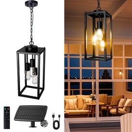 TWINKVILLA Solar Chandelier Outdoor, 3-Light 14" Rustic Farmhouse Waterproof Dimmable Hanging Pendant Lights for Gazebo, Pergola, Canopy, Porch, Patio Decor