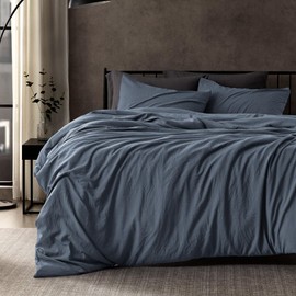 SLEEP ZONE Duvet Cover Full Size, Stone Washed, Soft and Comfortable with Natural Wrinkles, Easy Care, Gift-Wrapped, Safe and Skin-Friendly(Flint Stone Blue, Full)