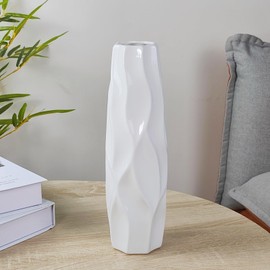 JIDOFUE White Ceramic Vase, Tall Flower Vase, 12 Inches/30 cm High Modern Large Textured Floor Vases for Shelf, Farmhouse, Table Centres, Living Room Home Decor, Skinny Vase for Pampas Grass