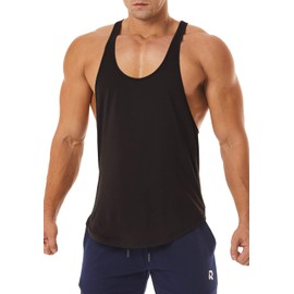 ROWILUX Men's Workout Quick Dry Soft Gym Bodybuilding Stringer Tank Tops (Black,M)