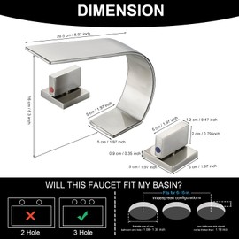 Brushed Nickel Bathroom Faucet 3 Hole,Ultrathin Low Arc 8 inch Widespread Bathroom Sink Faucet,Waterfall Bathroom Faucet,2-Handle Modern Vanity Faucet with Hot and Cold Water Supply Hoses