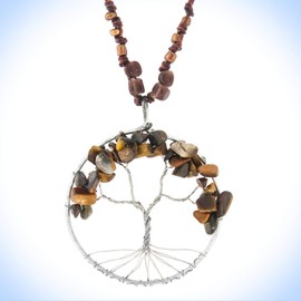 2 5/16" Necklace Tree Of Life Wire-Wrap Tiger Eye Mineral Chips Pendant Unique Chic Crystal Rhinestone Elegant Jewelry Necklace For Women