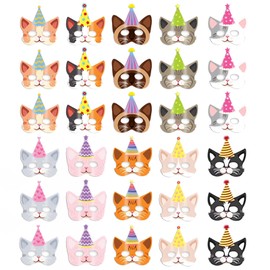 GETJOY 30 Pcs Cat Masks, Cat Birthday for Dress Up, Pretend Play, Themed Parties, Creative Photo Props, Perfect for Costume Events, Birthday Celebrations, and Group Entertainment