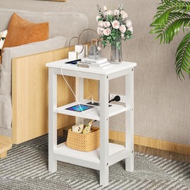 VECELO Modern Nightstands with Charging Station,Side End Table Night Stand with Storage Shelf for Small Spaces, Bedroom,Living Room